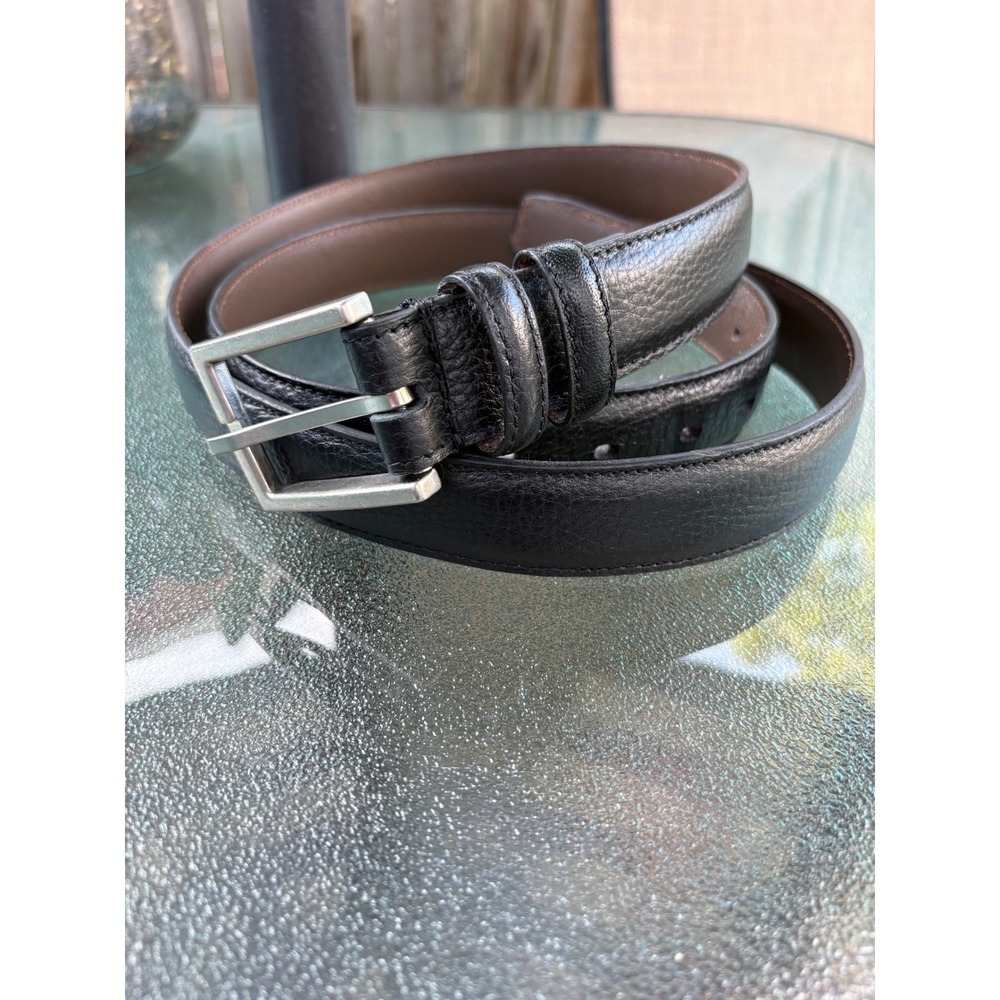 Black Full Grain Leather Belt Silver Buckle Size 50-52 Textured Pebble Finish